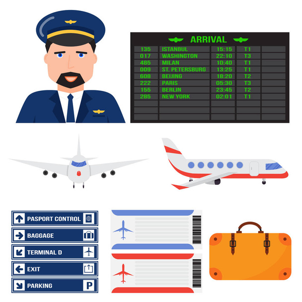 Aviation icons vector airline graphic airplane airport transportation fly travel symbol illustration - Vektor, obrázek