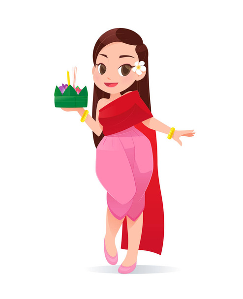 Woman With Loy Krathong Festival. - Vector, Image