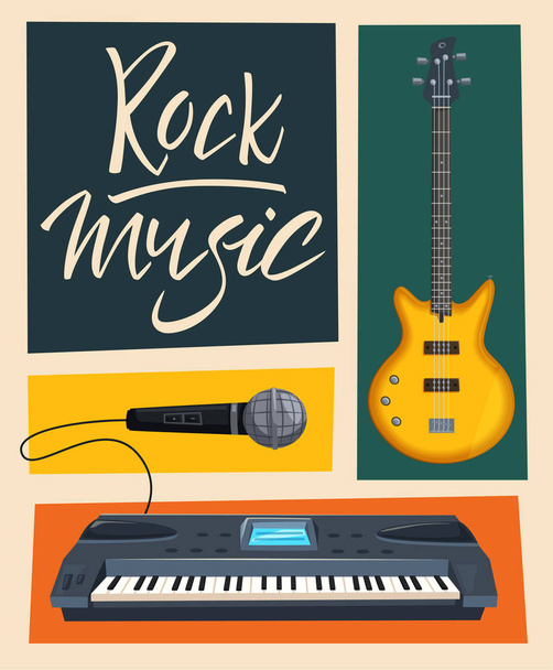 Rock music poster. Old school party. Cartoon vector illustration. - Vecteur, image