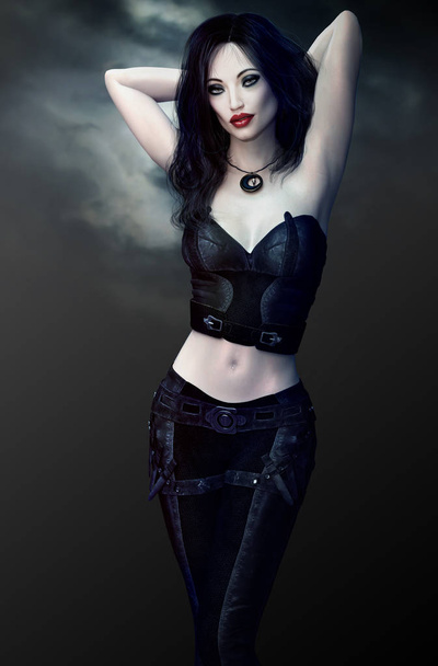 Sexy Vampiro Mulher em couro preto
 - Foto, Imagem