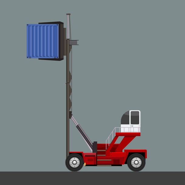 Vector de carretilla elevadora que trabaja con contenedor de carga y cartón y gancho de grúa
. - Vector, imagen