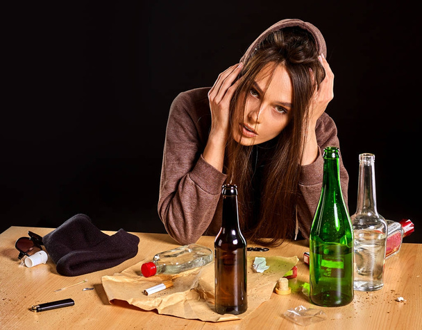 Woman alcoholism is social problem. Female drinking cause poor health. - Foto, Imagem
