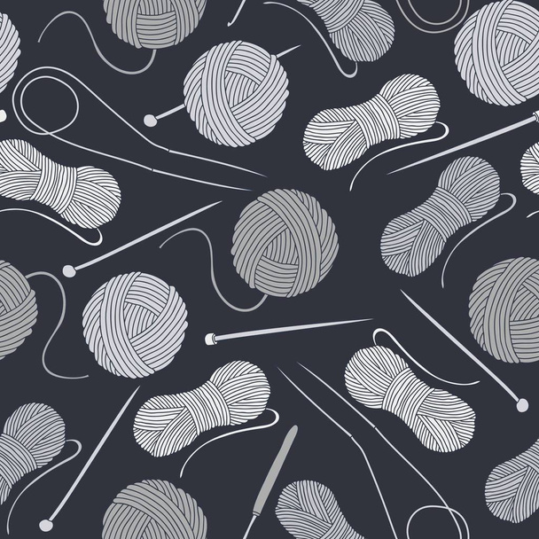 бесшовные шарики пряжи и вязальных спиц. бесшовные фоновые вышивки, ручная работа
 - Вектор,изображение