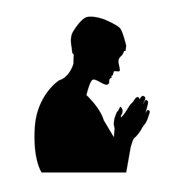 Молящийся человек черный силуэт на белом фоне
 - Вектор,изображение