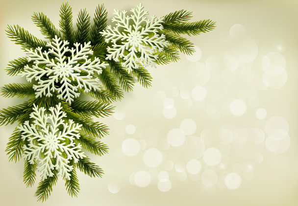 Fondo retro de Navidad con ramas de árbol de Navidad y nieve
 - Vector, imagen