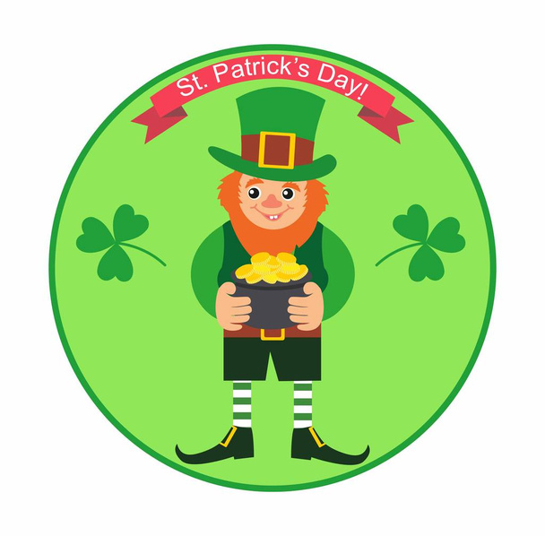 Κάρτα για τη γιορτή του St. Patrick. καλλικάτζαρος με ένα δοχείο του χρυσού - Διάνυσμα, εικόνα