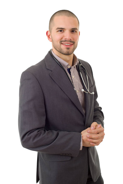 médico varón feliz, aislado sobre fondo blanco - Foto, Imagen