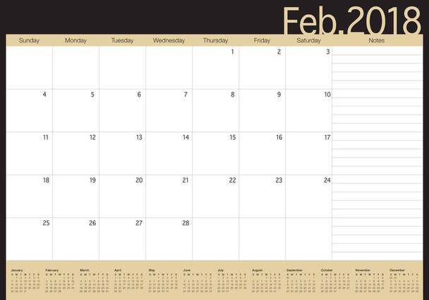 Векторная иллюстрация календаря февраля 2018 года
 - Фото, изображение
