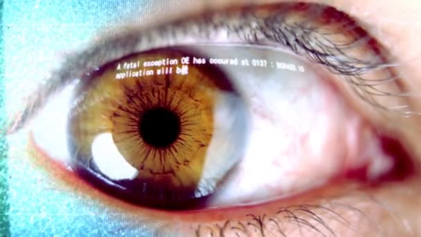 Primer plano del ojo con datos informáticos y texto superpuesto
 - Metraje, vídeo