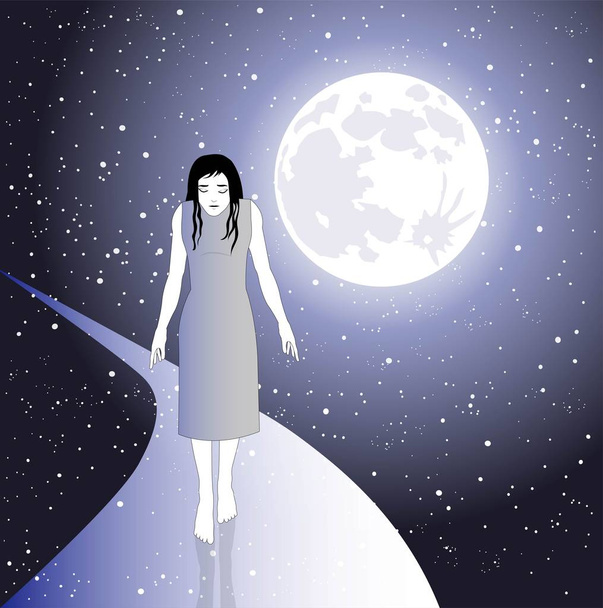 mulher sozinha caminha no espaço
  - Vetor, Imagem