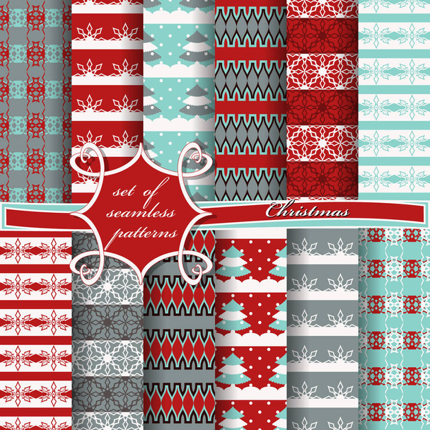 Set of seamless christmas illustrations. Abstract vector paper with Christmas symbols and design elements for scrapbook - Vector, Image