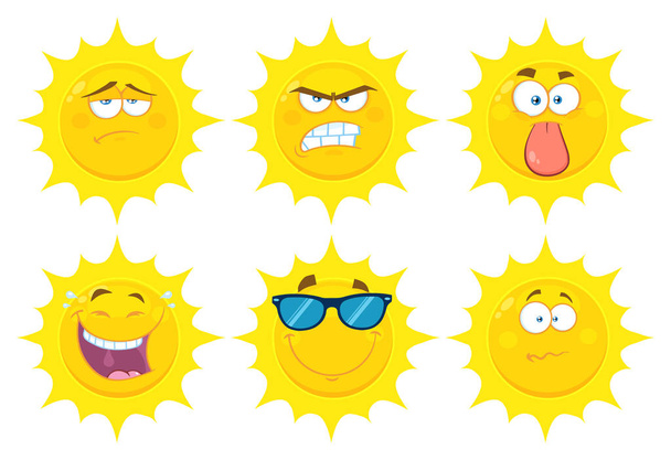  Sunny Cartoon Faces Set - Vector, Image