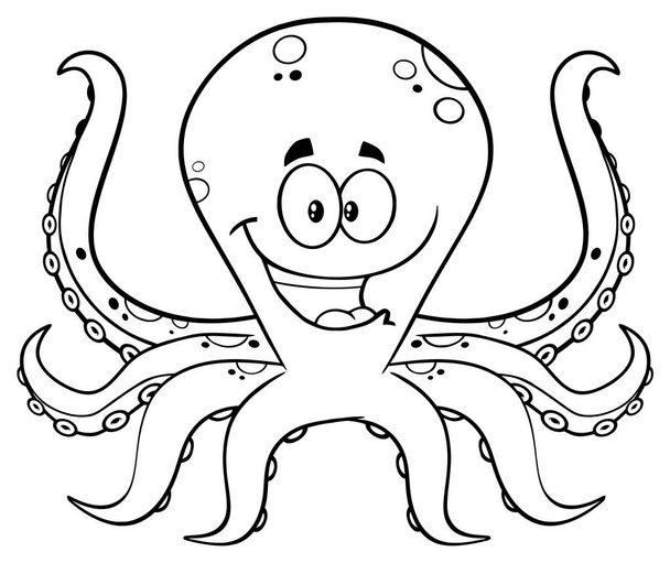Happy Cartoon Octopus Mascot Character Hymyilevä, vektori
  - Vektori, kuva