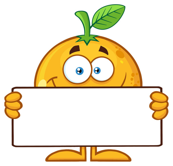 Lachende oranje Fruit stripfiguur houden een lege Banner - Vector, afbeelding