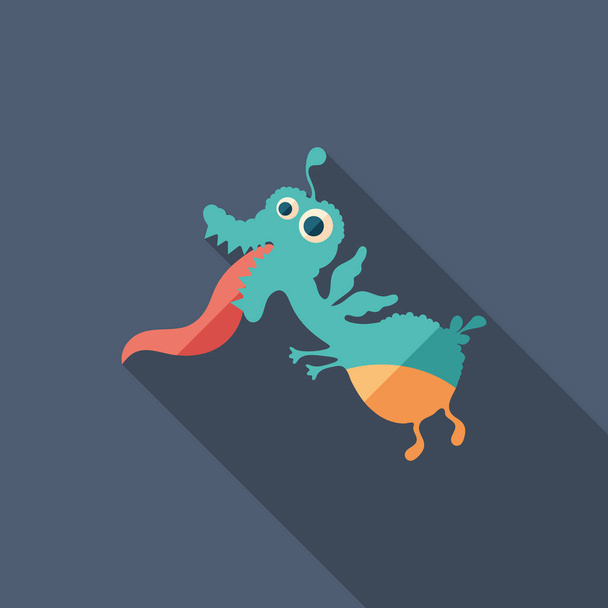 Dragon monster flat square icon with long shadows. - Vector, Imagen