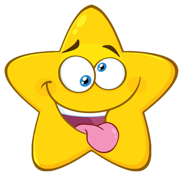 Deli sarı yıldız karikatür Emoji yüz karakter ifade vektör çizim ile - Vektör, Görsel