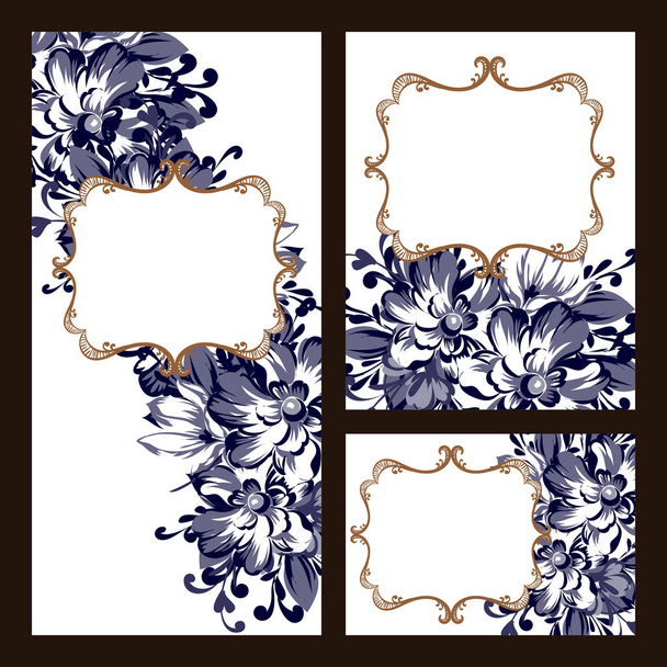 Set of floral invitation cards - Vector, Image