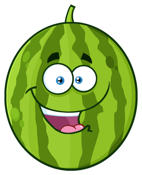 Happy Green Watermelon Fruit Cartoon Mascot Character Illustration Isolated On White - Vector, Imagen