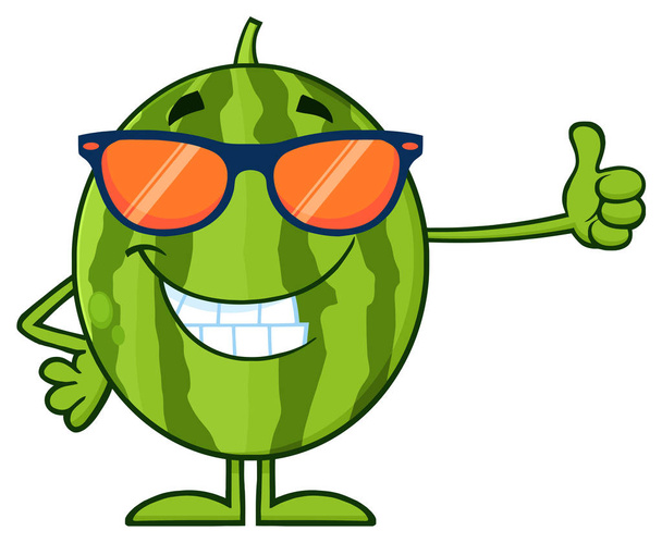 Gelukkig groene watermeloen Fruit Cartoon mascotte karakter geven een duim omhoog illustratie geïsoleerd op wit - Vector, afbeelding