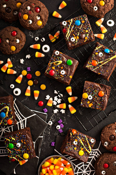 Chocolate monster brownies homemade treats for Halloween - Φωτογραφία, εικόνα