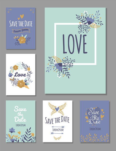Wedding invitation card suite with flower templates day handmade lettering print layout design vector illustration - Vektor, obrázek