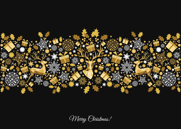 Golden Xmas  tree decoration on black  background. - Διάνυσμα, εικόνα