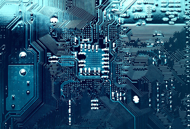 Dark background of the silhouette of the computer motherboard for the design of the company's IT site. Circuit board. Electronic computer hardware technology. Motherboard digital chip. - Photo, Image