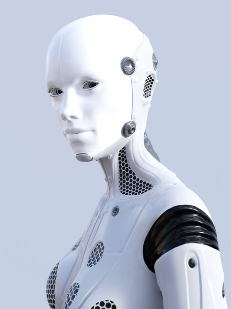 τρισδιάστατη απεικόνιση του προσώπου θηλυκό ρομπότ. - Φωτογραφία, εικόνα