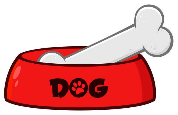 Tigela de cachorro vermelho com osso
 - Vetor, Imagem