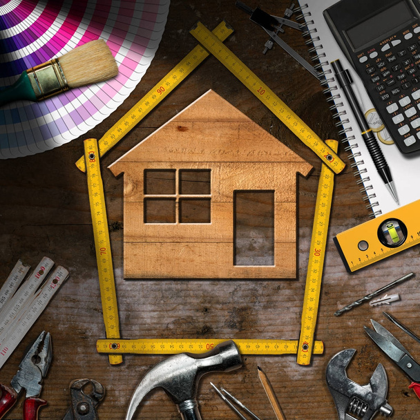 Werken van Tools en Model House - Home Improvement - Foto, afbeelding