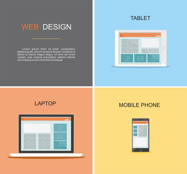 Web design reattivo.Set di laptop, tablet e telefono cellulare
.  - Vettoriali, immagini