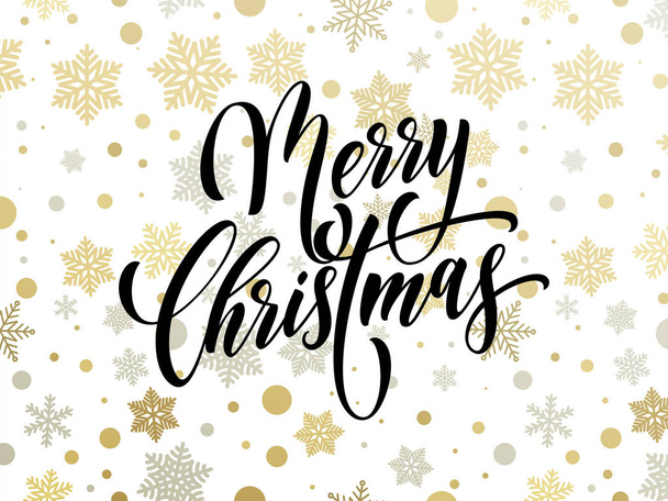 Merry Christmas greeting card vector golden snowflakes pattern New Year design background - Вектор, зображення