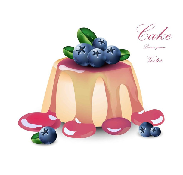 Panna cotta with blueberry syrop. Vector Cake desserts - Vector, imagen