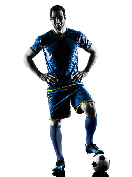 soccer player man standing smiling silhouette isolated - Foto, Imagem