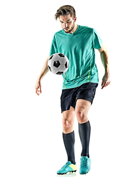 soccer player man jungling isolated white background - Zdjęcie, obraz