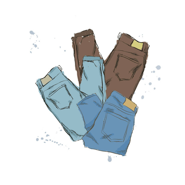 Set of autumn clothes. Collection of different jeans: boyfriends - Vector, Image