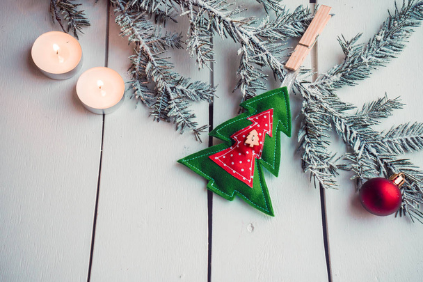 Christmas decoration with burning candles - Фото, изображение
