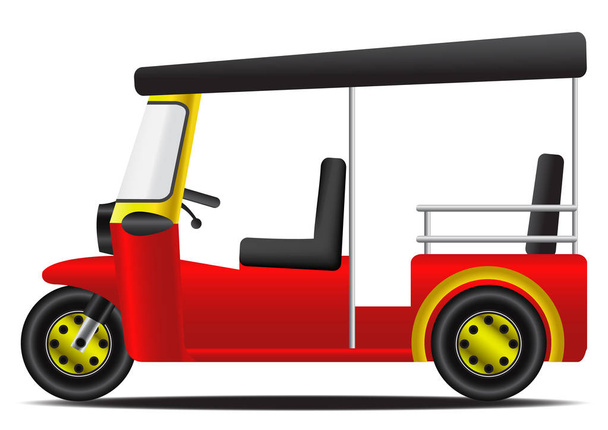 白い背景の三輪車と赤と黄色のタイ エンジン三輪車 - ベクター画像