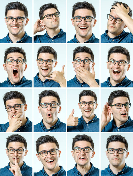 Set of young man's portraits with different emotions - Фото, зображення