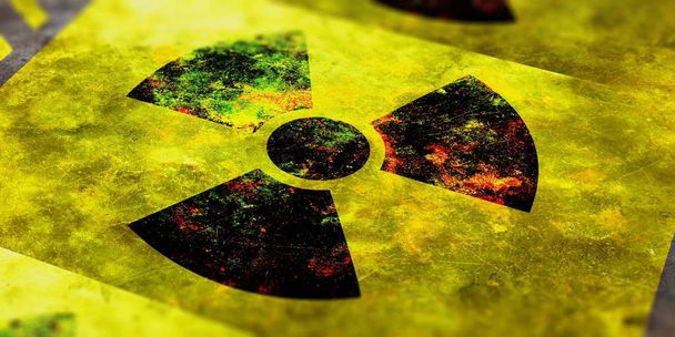 Símbolo de radiación, fondo amarillo. ilustración 3d
 - Foto, imagen