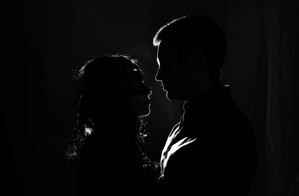 woman  with  theatrical mask and handsome man - Foto, Imagen