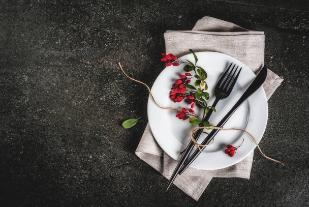 Set of cutlery with autumn decoration - Фото, изображение