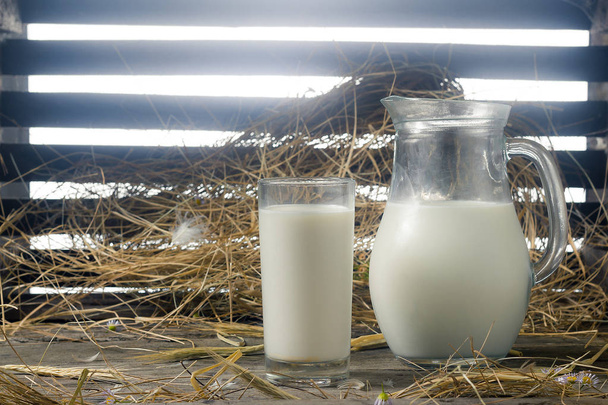glas melk met een karaf - Foto, afbeelding