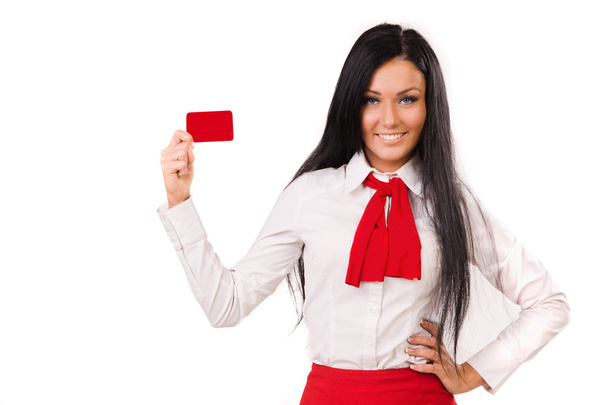 Happy business woman with bank card - Foto, Bild
