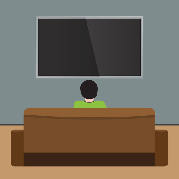 Чоловік дивиться телевізор на дивані. Вид ззаду. Плоский і суцільний колір дизайн Вектор
. - Вектор, зображення