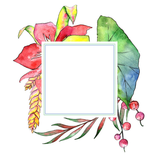 Tropical plant frame in a watercolor style. - 写真・画像