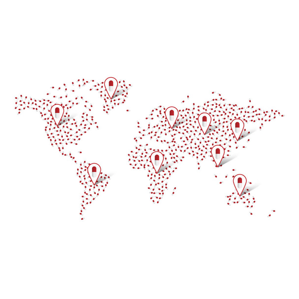 Mapa del mundo abstracto de píldoras
 - Vector, Imagen