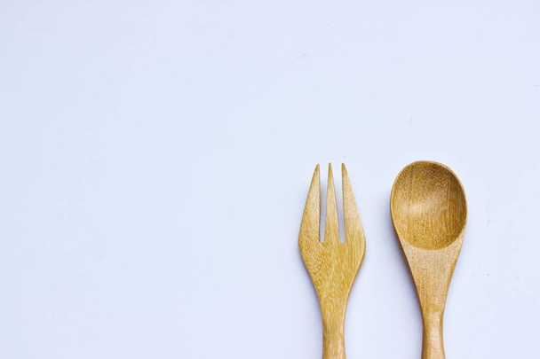 Wooden Spoon and Fork Isolated on the White Background - 写真・画像