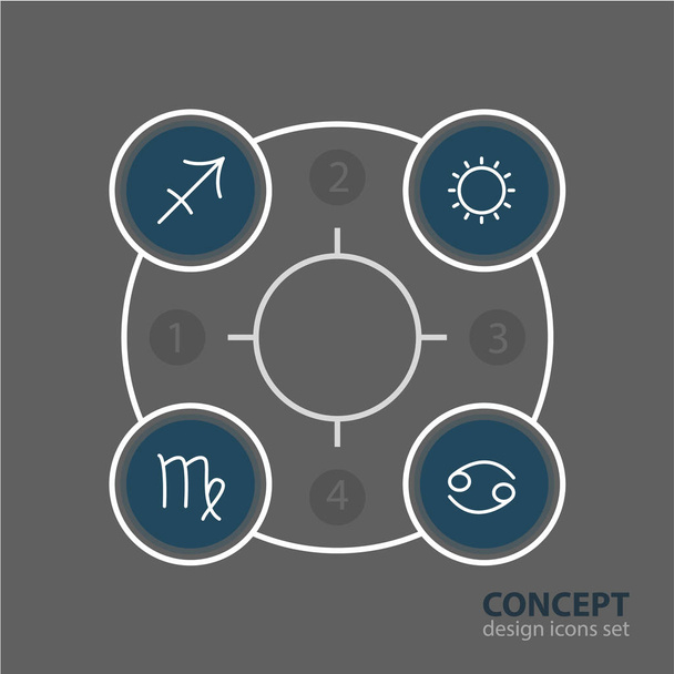 Ilustración vectorial de 4 iconos de constelación. Pack Editable de Virgen, Archer, Soleado y Otros Elementos
. - Vector, Imagen