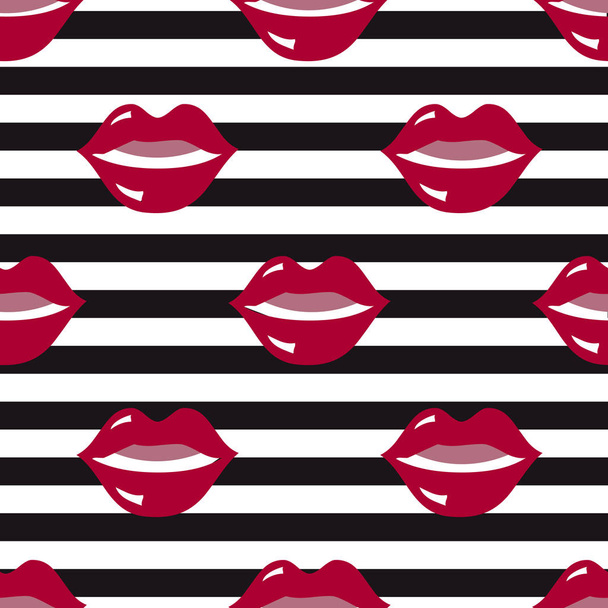 Padrão de moda sem costura com lábios vermelhos no fundo da faixa
 - Vetor, Imagem